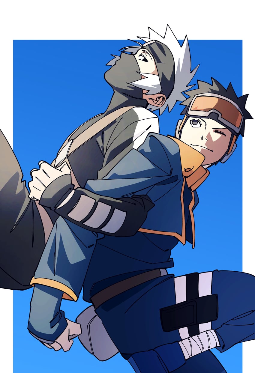 hatake kakashi and uchiha obito (naruto) drawn by pnpk_1013