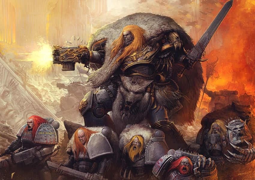 adeptus astartes and leman russ (warhammer 40k) drawn by alexboca