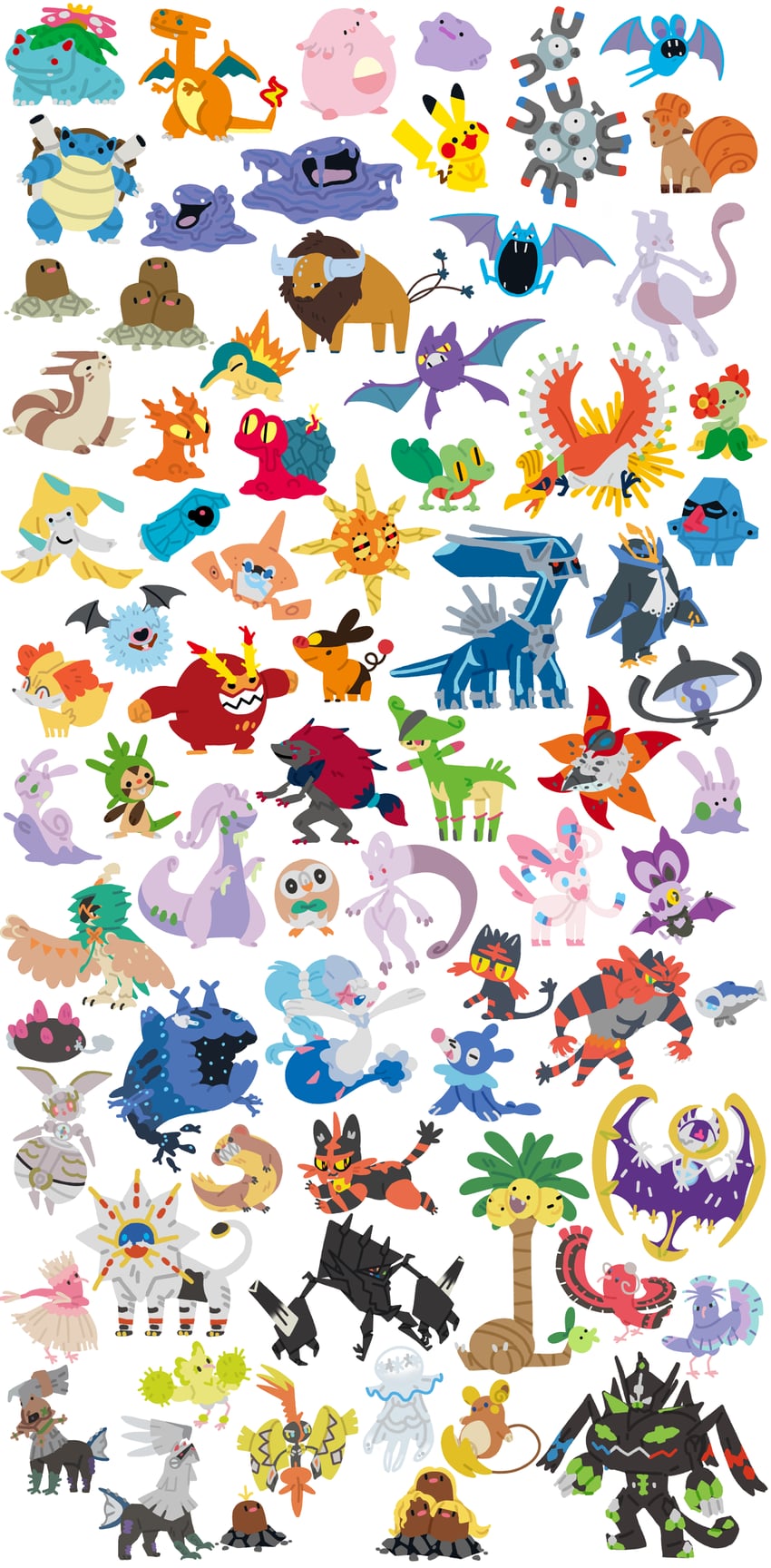 pikachu, rotom, rowlet, charizard, sylveon, and 67 more (pokemon) drawn by pinkgermy