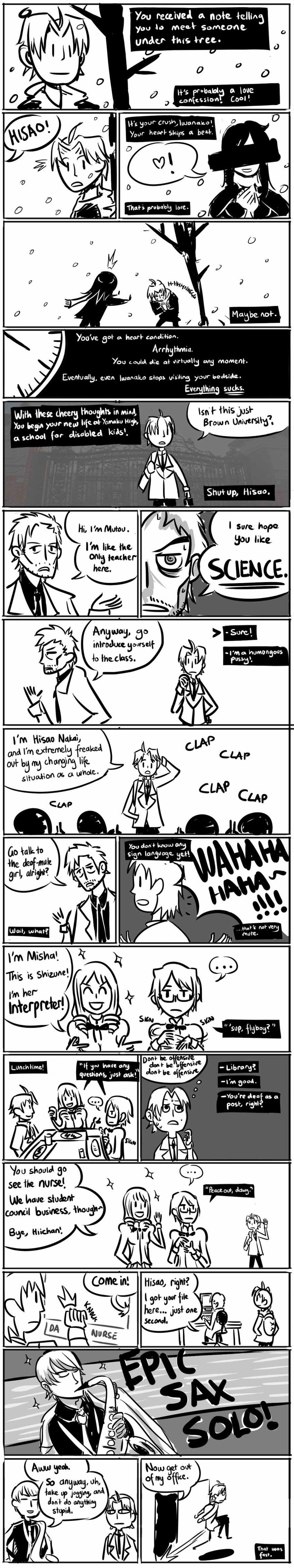 hakamichi shizune, mikado shiina, nakai hisao, mutou akio, nurse, and 1 more (katawa shoujo) drawn by jintor