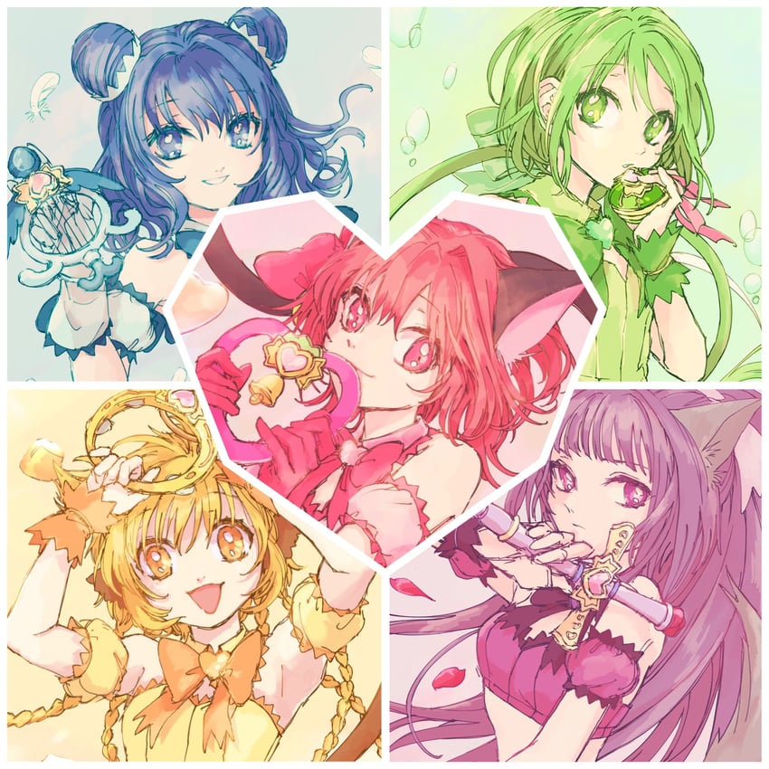 momomiya ichigo, mew ichigo, aizawa mint, fujiwara zakuro, midorikawa lettuce, and 5 more (tokyo mew mew and 1 more) drawn by shiroshima_(raah5353)