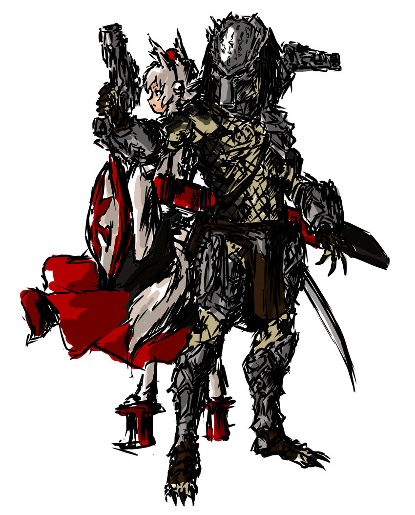 inubashiri momiji and predator (touhou and 1 more) drawn by nameo_(judgemasterkou)