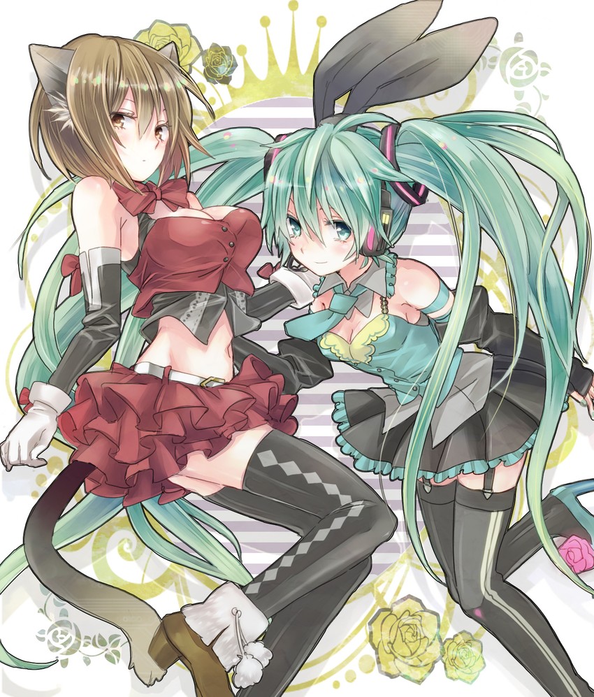 hatsune miku and meiko (vocaloid) drawn by akiyoshi_(tama-pete)