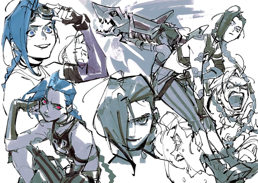 jinx and arcane jinx (league of legends and 1 more) drawn by loveariddle