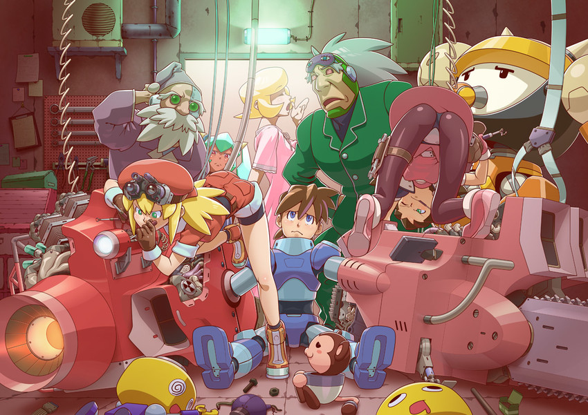 tron bonne, roll caskett, servbot, mega man volnutt, data, and 5 more (mega man and 1 more) drawn by mko_(artist)