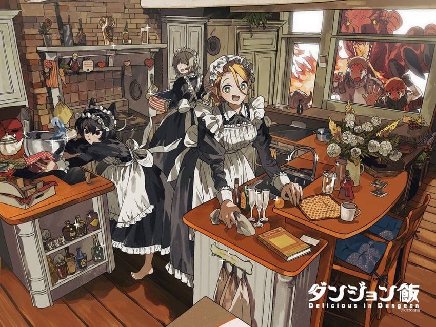 marcille donato, falin touden, laios touden, senshi, chilchuck tims, and 1 more (dungeon meshi) drawn by hamdungbbung