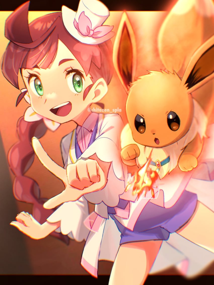 eevee and chloe (pokemon and 1 more) drawn by chitozen_(pri_zen)