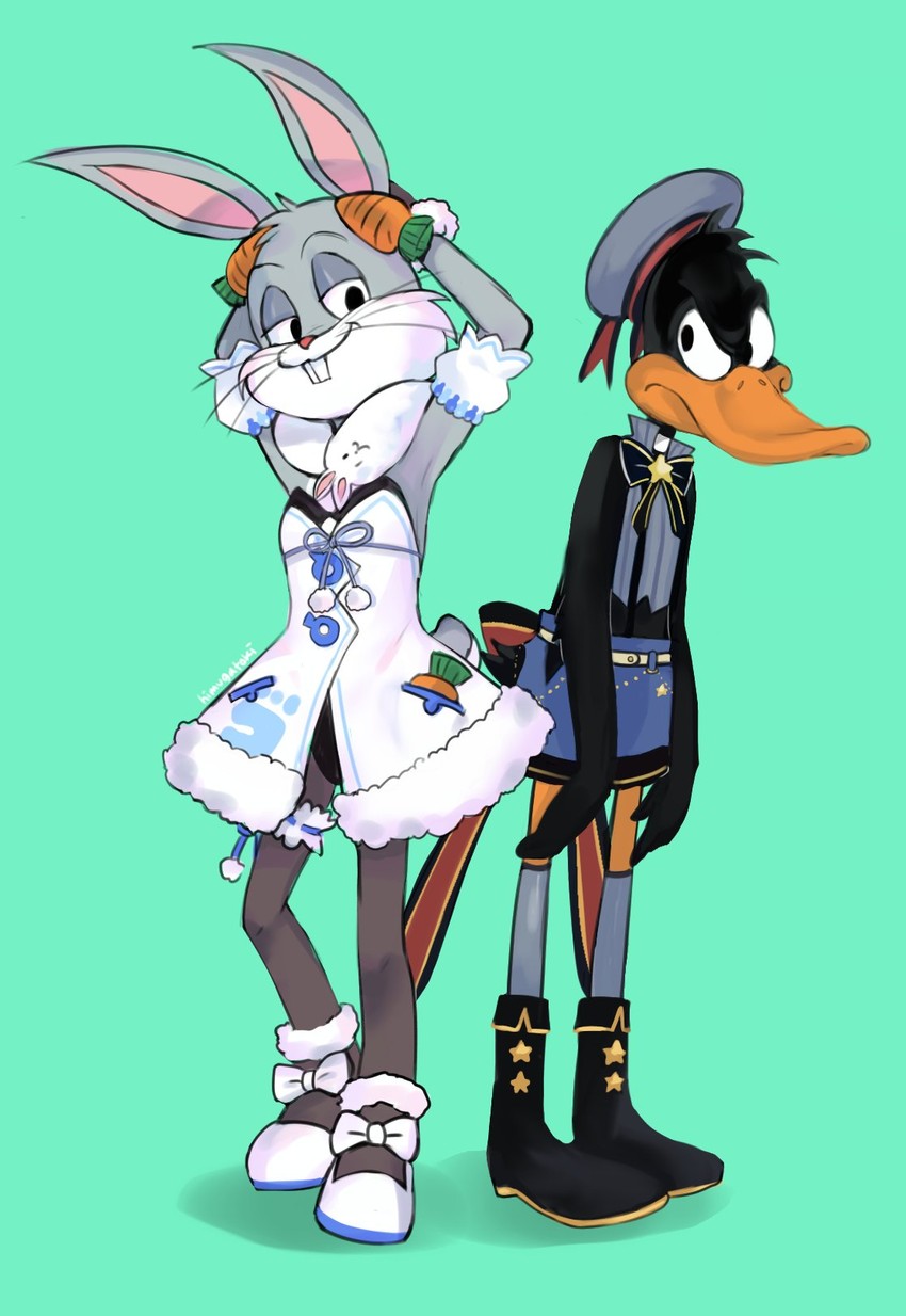 usada pekora, oozora subaru, don-chan, bugs bunny, and daffy duck (hololive and 1 more) drawn by himuhino