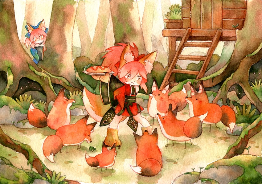 tamamo, tamamo no mae, and tamamo cat (fate and 2 more) drawn by pearlygraygallery