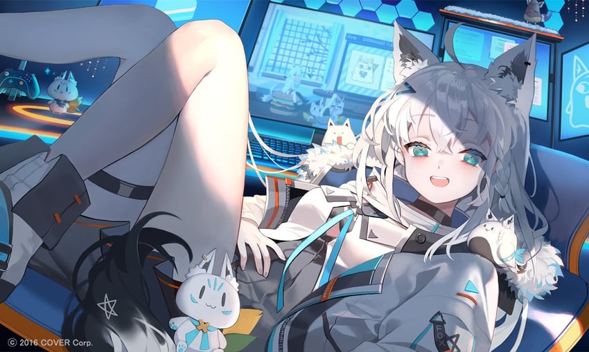 shirakami fubuki, sukonbu, fubuzilla, and fubuchun (hololive) drawn by karo_(karohroka)