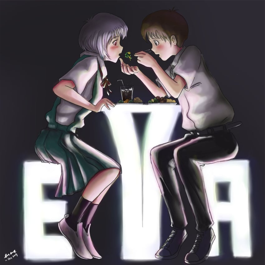 ayanami rei and ikari shinji (neon genesis evangelion) drawn by encreink