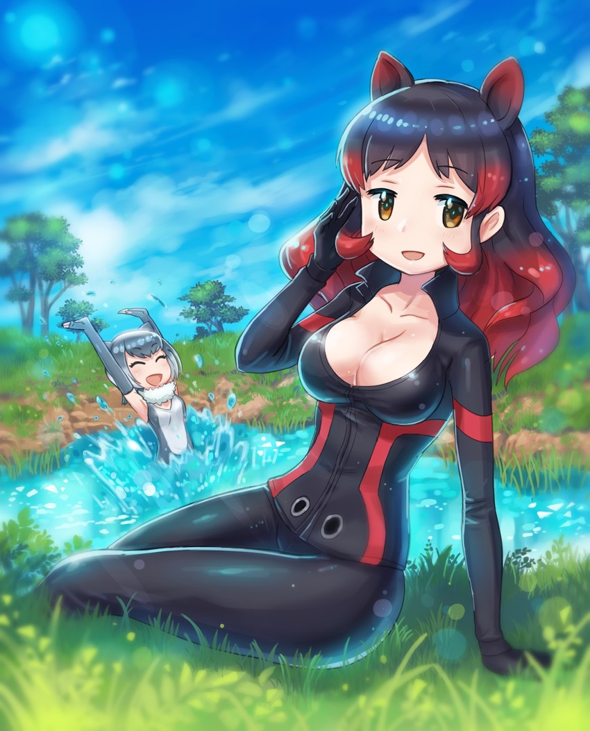 small-clawed otter and hippopotamus (kemono friends) drawn by roozin