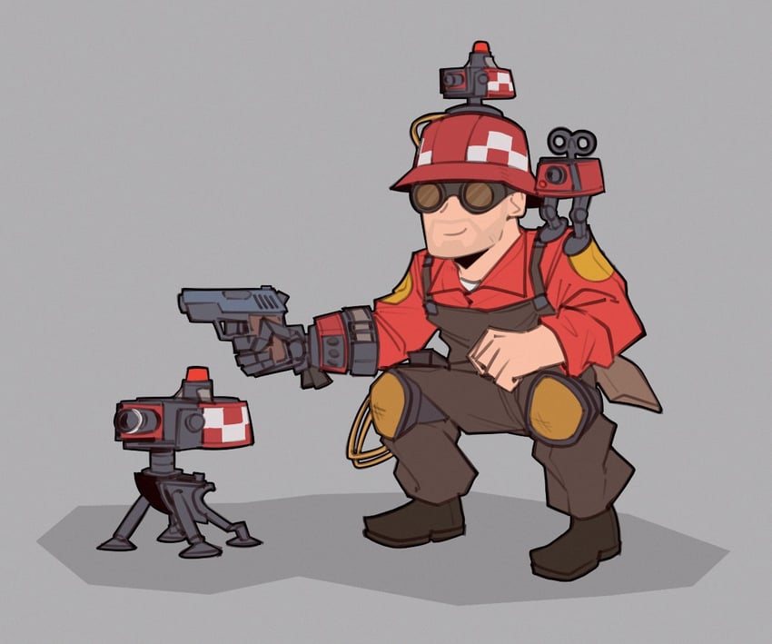 engineer and red engineer (team fortress 2) drawn by fujimna
