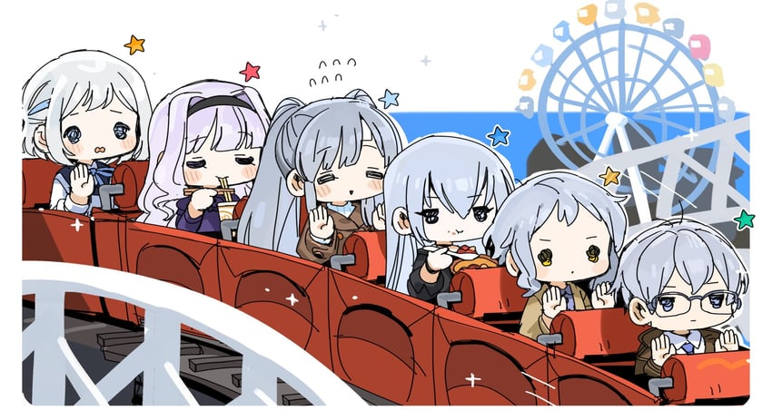 shijou takane, makabe mizuki, yukoku kiriko, katsuragi lilja, takamine noa, and 1 more (idolmaster and 5 more) drawn by spawnfoxy