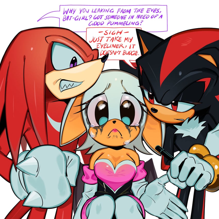 shadow the hedgehog, rouge the bat, and knuckles the echidna (sonic) drawn by n_jiujiu99