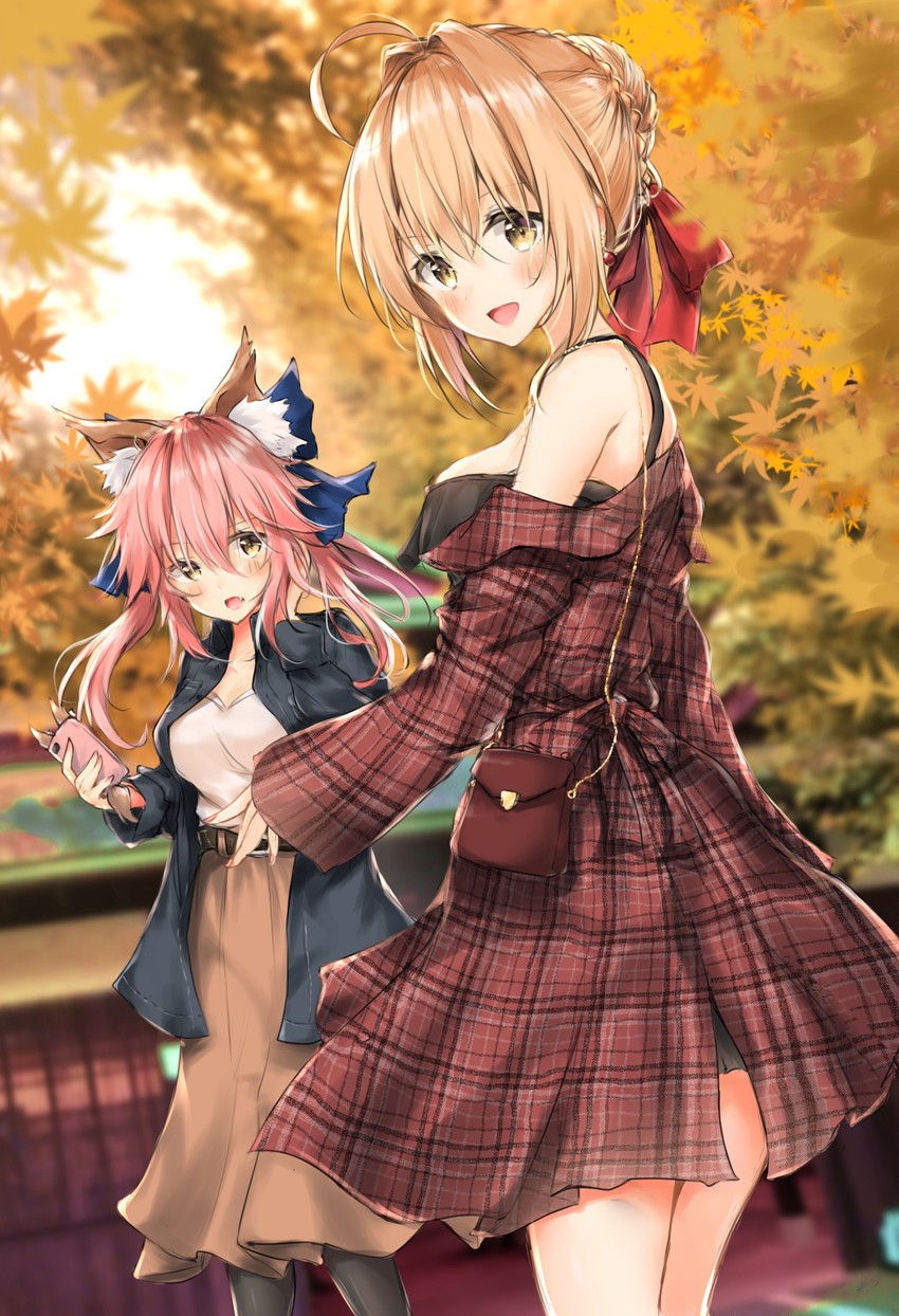 tamamo, nero claudius, and tamamo no mae (fate and 2 more) drawn by uzuki_tsukuyo