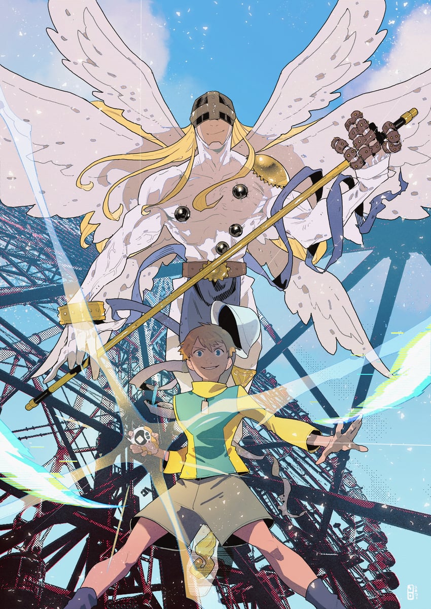 takaishi takeru and angemon (digimon and 1 more) drawn by steelscarlet