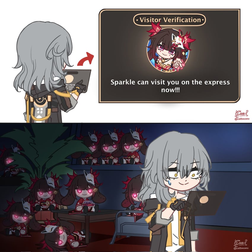 trailblazer, stelle, and sparkle (honkai and 1 more) drawn by cattwuwu