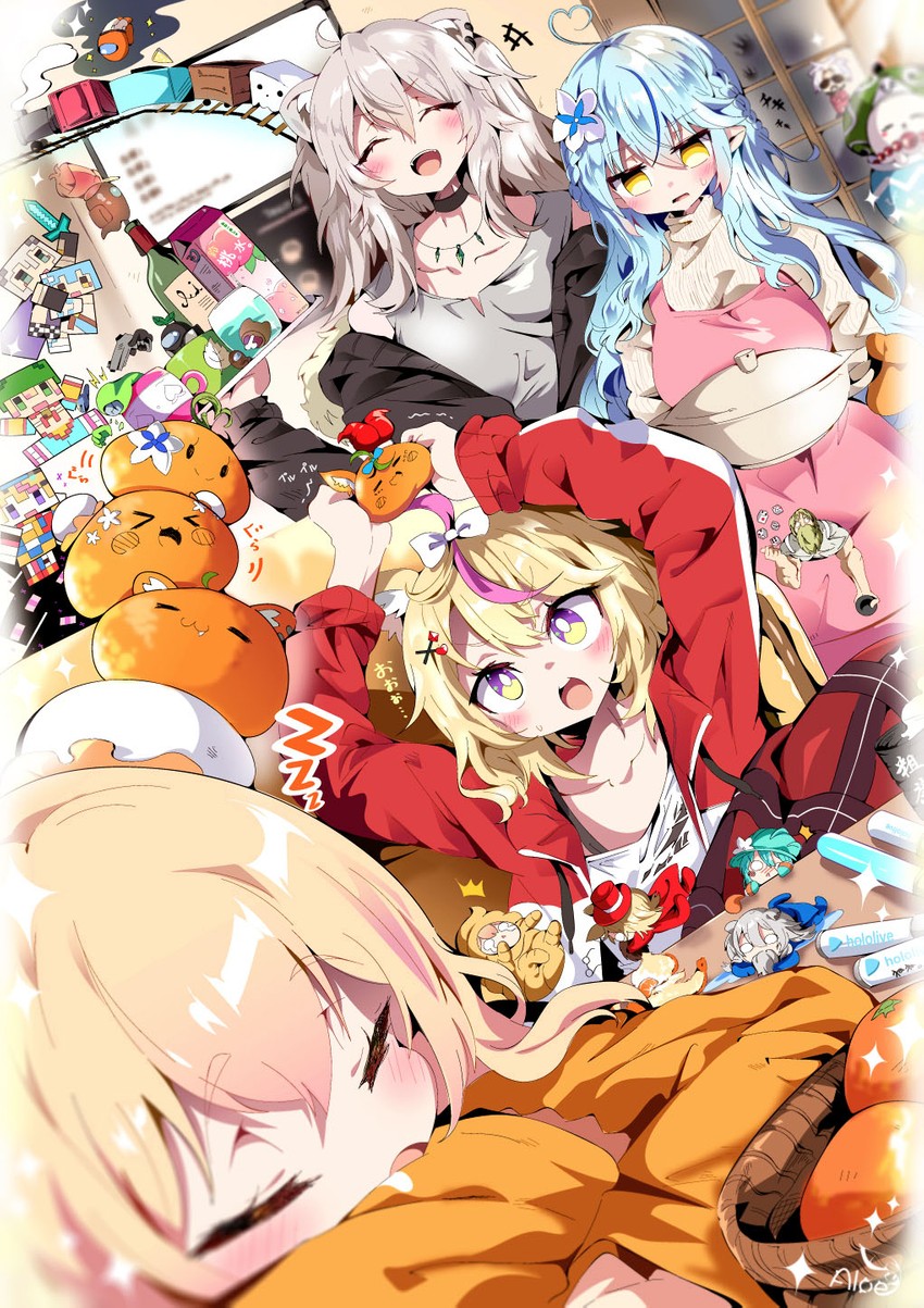 yukihana lamy, shishiro botan, omaru polka, momosuzu nene, crewmate, and 8 more (hololive and 4 more) drawn by aloe_(kenkou3733)