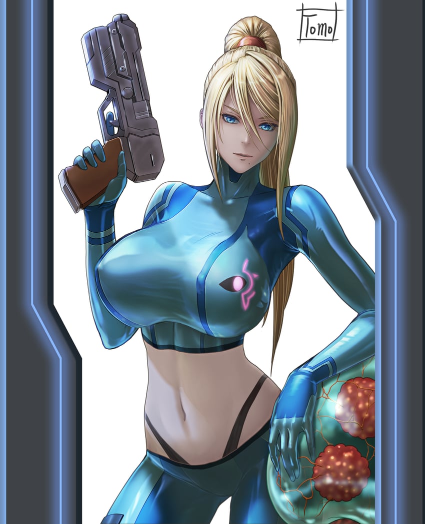 samus aran, metroid, and metroid larva (metroid) drawn by tomo_eokaiteru