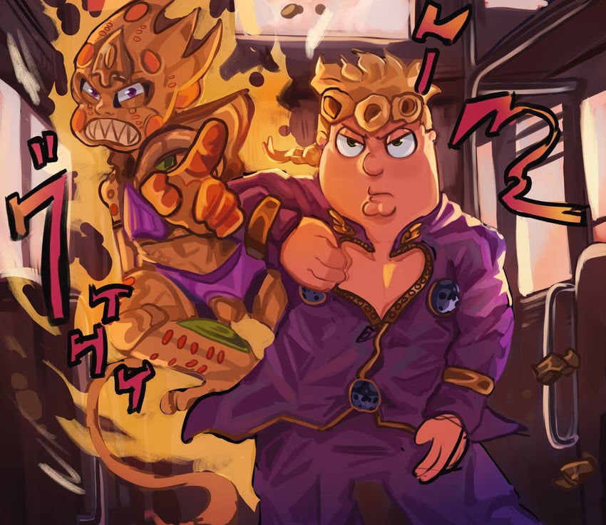 giorno giovanna, gold experience, gold experience requiem, chris griffin, and evil monkey (jojo no kimyou na bouken and 2 more) drawn by profocey