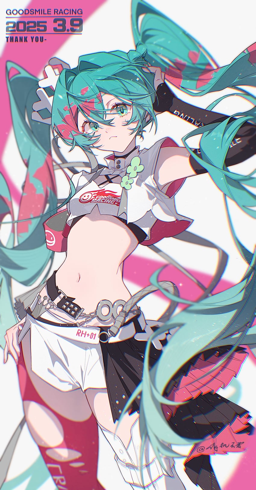 hatsune miku and racing miku (vocaloid and 1 more) drawn by cloudyman