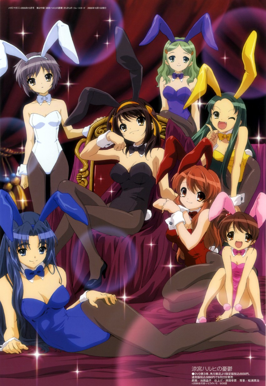 suzumiya haruhi, nagato yuki, asahina mikuru, asakura ryoko, tsuruya, and 2 more (suzumiya haruhi no yuuutsu and 1 more) drawn by ikeda_shouko