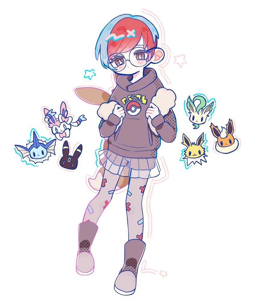 sylveon, umbreon, vaporeon, leafeon, flareon, and 2 more (pokemon and 1 more) drawn by poipoimelong