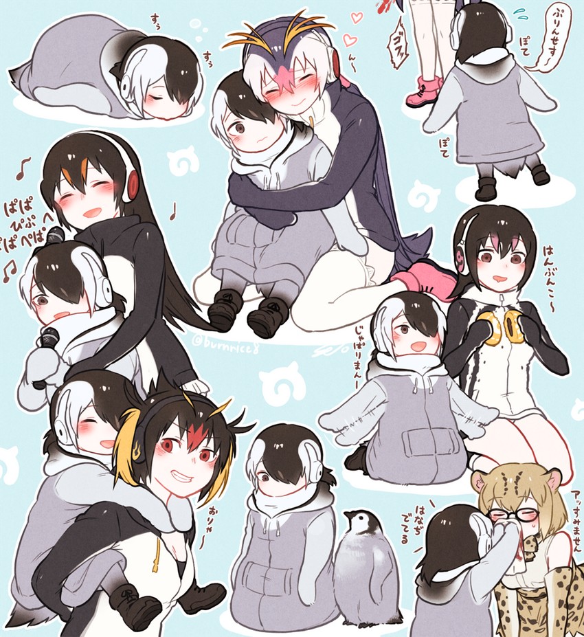 emperor penguin, humboldt penguin, royal penguin, rockhopper penguin, gentoo penguin, and 1 more (kemono friends) drawn by seto_(harunadragon)