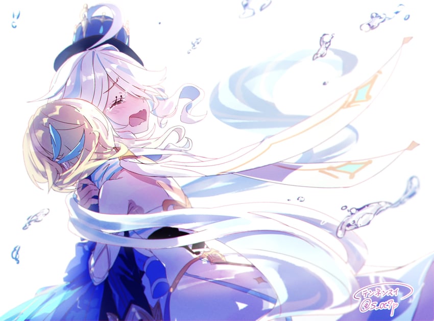 lumine and furina (genshin impact) drawn by tennensui_(midorinokaibutu4500)