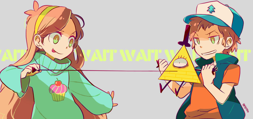mabel pines, dipper pines, and bill cipher (gravity falls) drawn by negura_(yamadori)