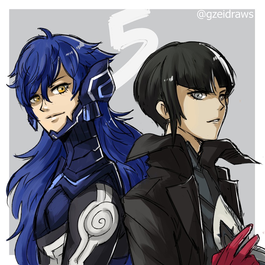 amamiya ren and protagonist (persona and 3 more) drawn by gzei