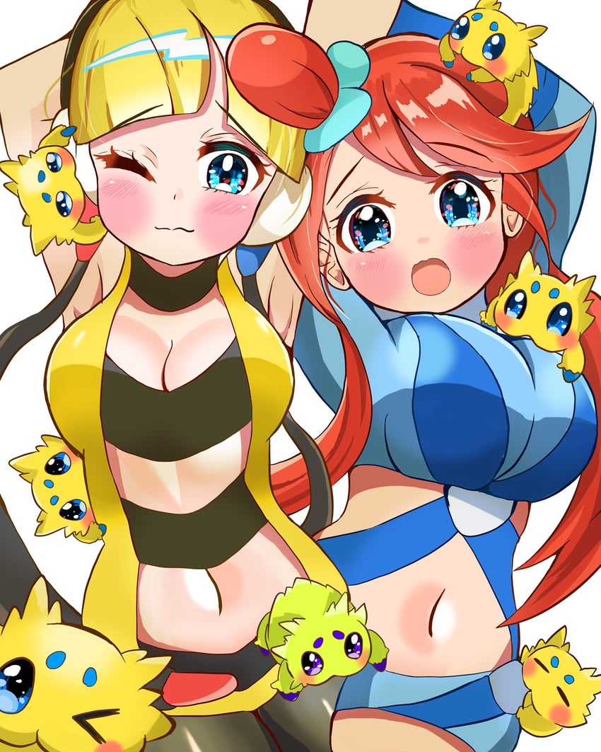 skyla, elesa, and joltik (pokemon and 1 more) drawn by carrot_summer