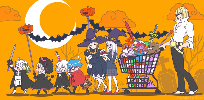 abigail williams, cu chulainn, jack the ripper, jeanne d'arc alter santa lily, gilles de rais, and 6 more (fate and 4 more) drawn by suishougensou