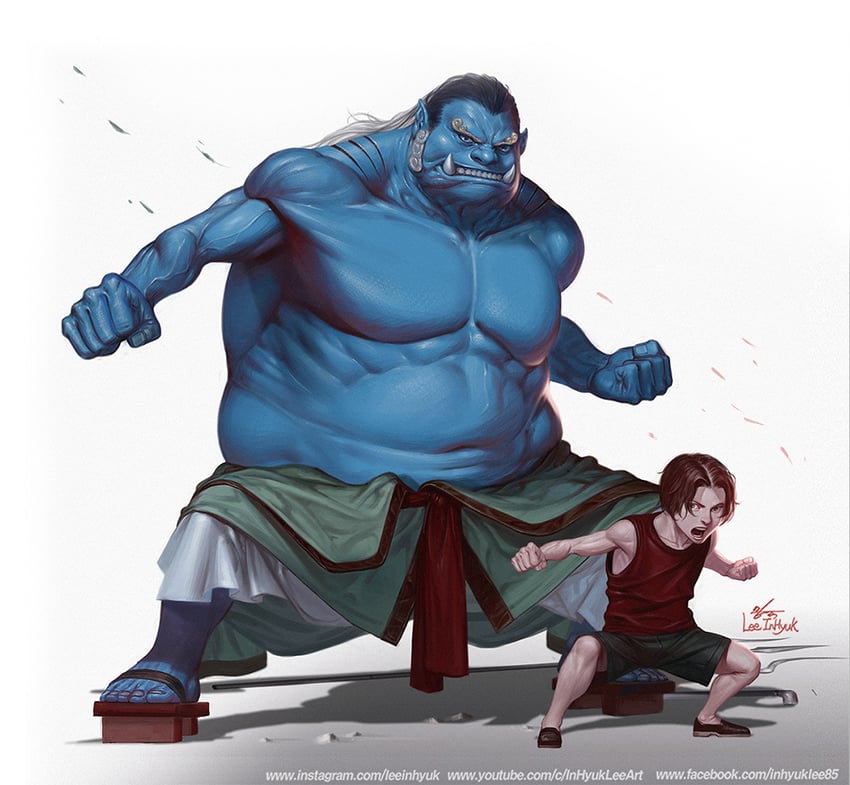 portgas d. ace and jinbe (one piece) drawn by in-hyuk_lee