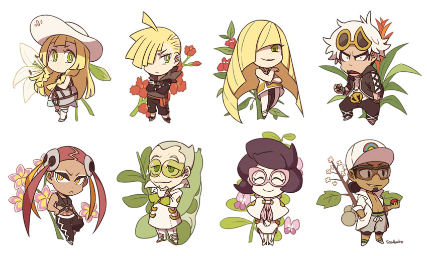 lillie, lusamine, gladion, guzma, wicke, and 3 more (pokemon and 1 more) drawn by ssalbulre
