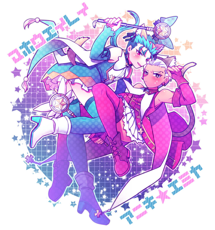tohsaka rin, cu chulainn, archer, magical sapphire, and kaleido ruby (fate and 2 more) drawn by chiharudaaaaaaa
