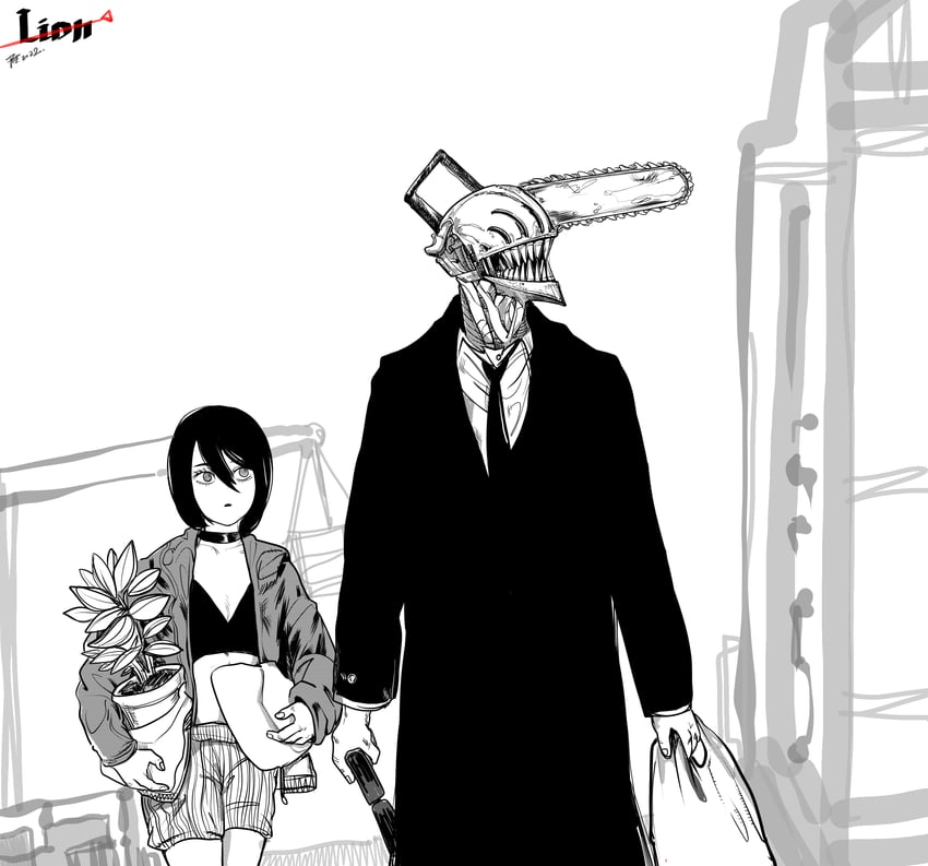 denji, nayuta, mathilda lando, and leon (chainsaw man and 1 more) drawn by jiale_chen