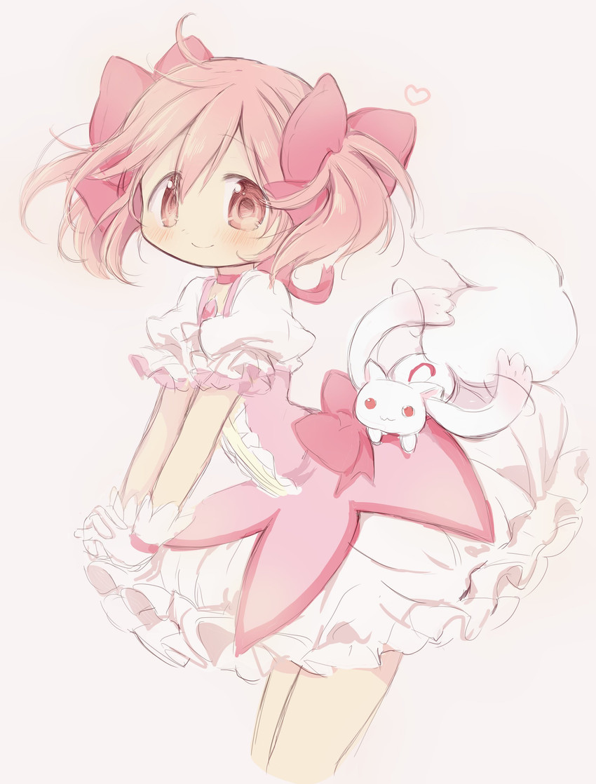 kaname madoka and kyubey (mahou shoujo madoka magica) drawn by hitode