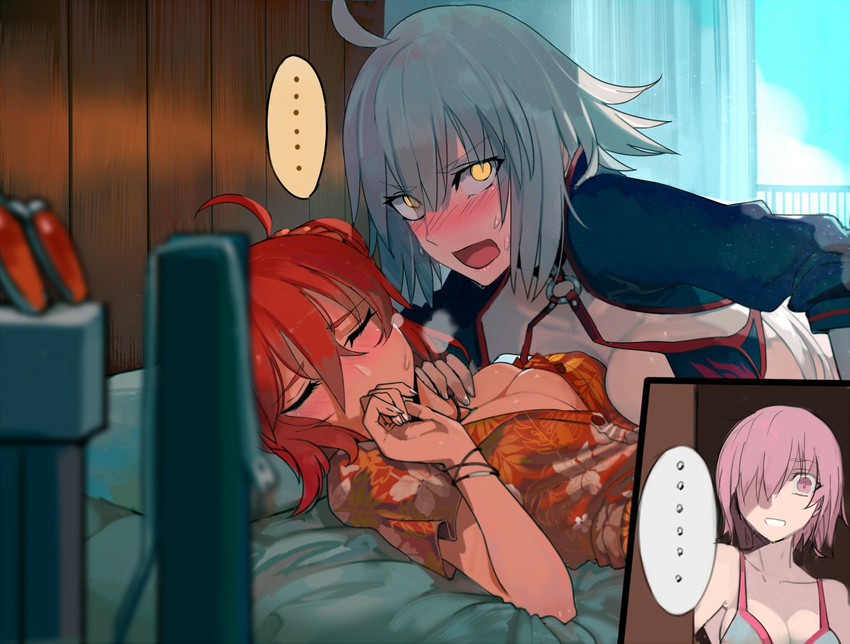 mash kyrielight, fujimaru ritsuka, and jeanne d'arc alter (fate and 1 more) drawn by walzrj