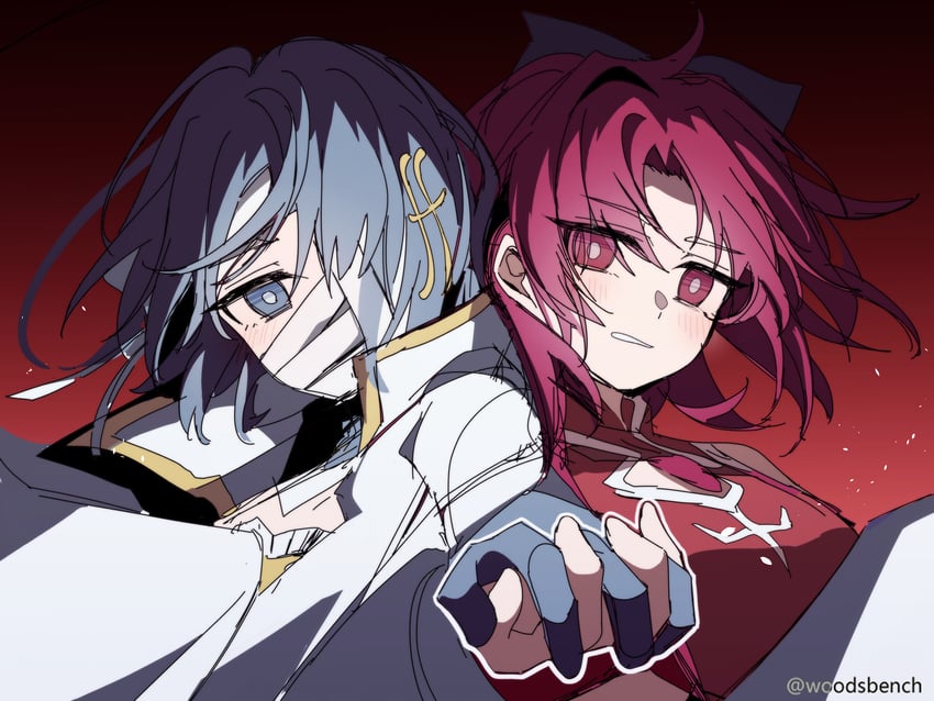 miki sayaka and sakura kyoko (mahou shoujo madoka magica and 1 more) drawn by woodsbench