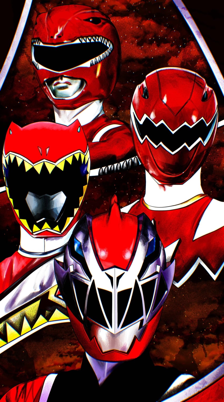 tyranno ranger, abared, ryusoul red, and kyoryu red (super sentai and 4 more) drawn by 4ze_meteor