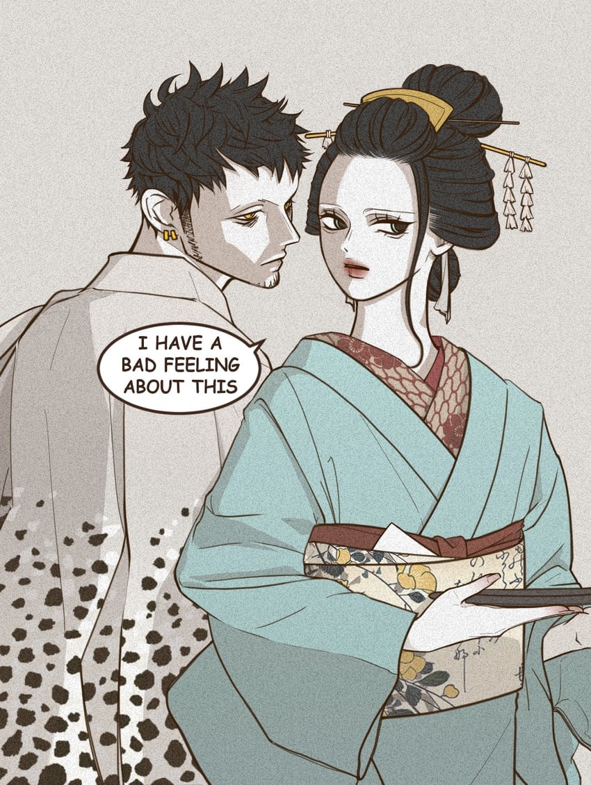 nico robin and trafalgar law (one piece) drawn by sskw_mm