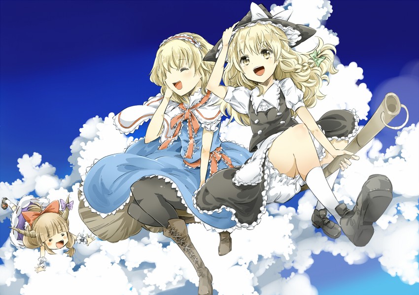 kirisame marisa, alice margatroid, and ibuki suika (touhou) drawn by eichi_(0903275)