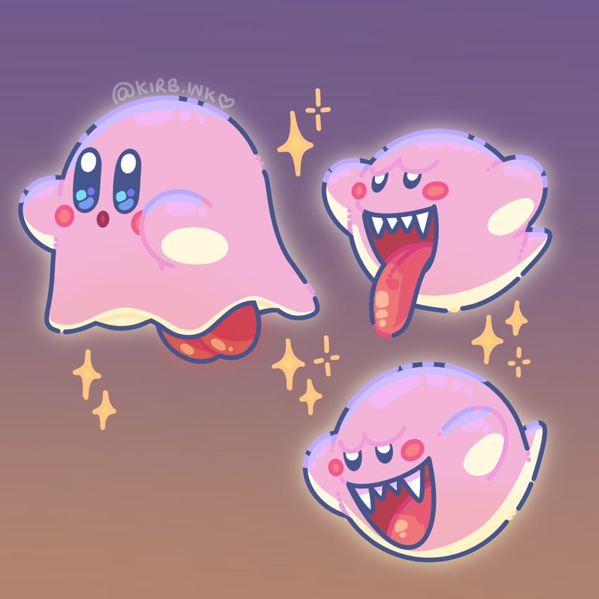 kirby, boo, and ghost kirby (mario and 1 more) drawn by aimaay