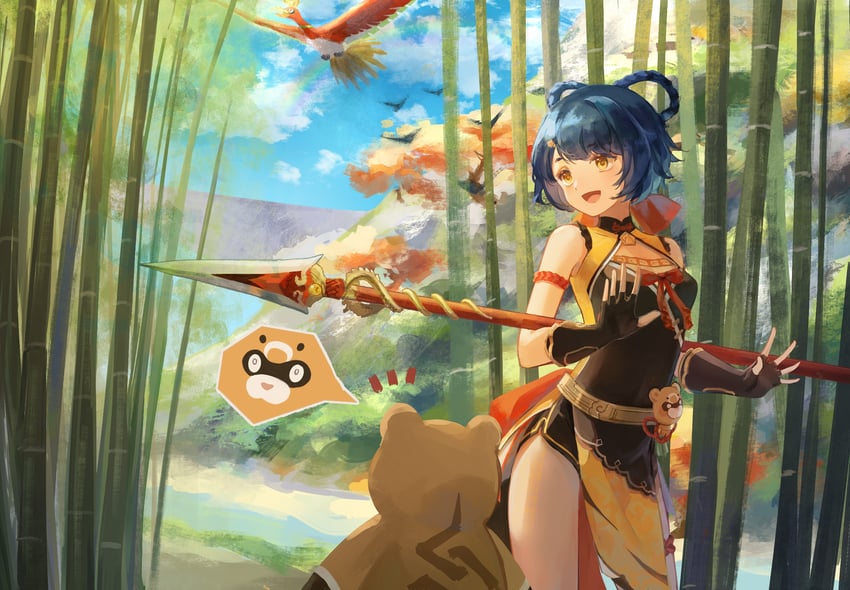 xiangling, guoba, and ho-oh (pokemon and 1 more) drawn by a_ji