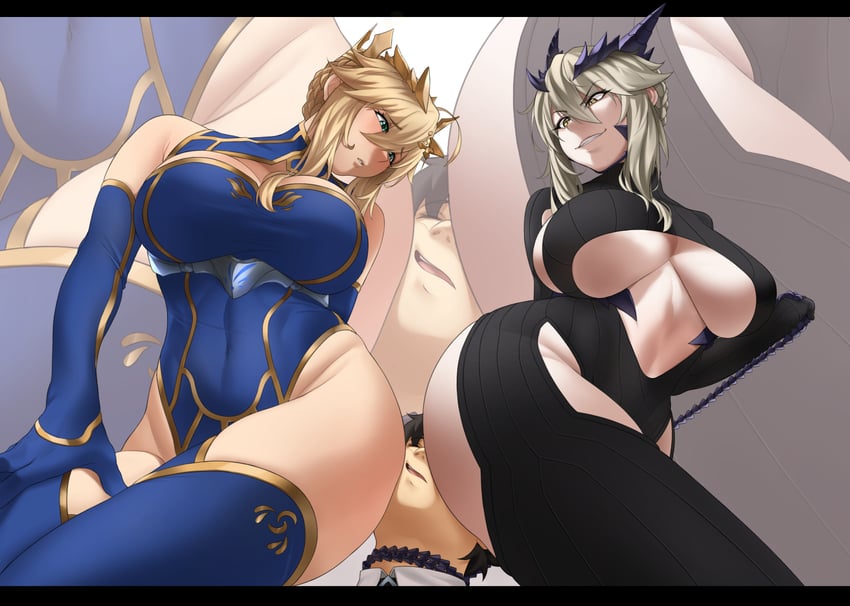 artoria pendragon and fujimaru ritsuka (fate and 1 more) drawn by sockinajar
