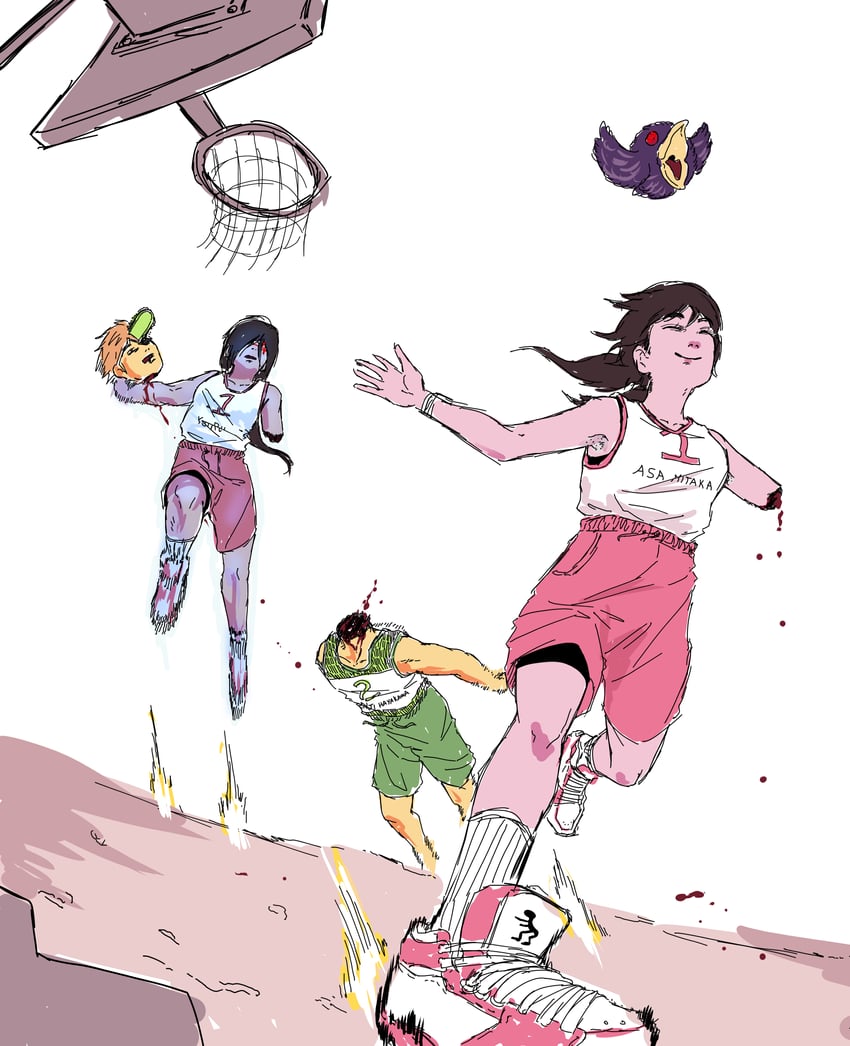denji, yoru, mitaka asa, lebron james, and dwyane wade (chainsaw man and 4 more) drawn by mae_tnn