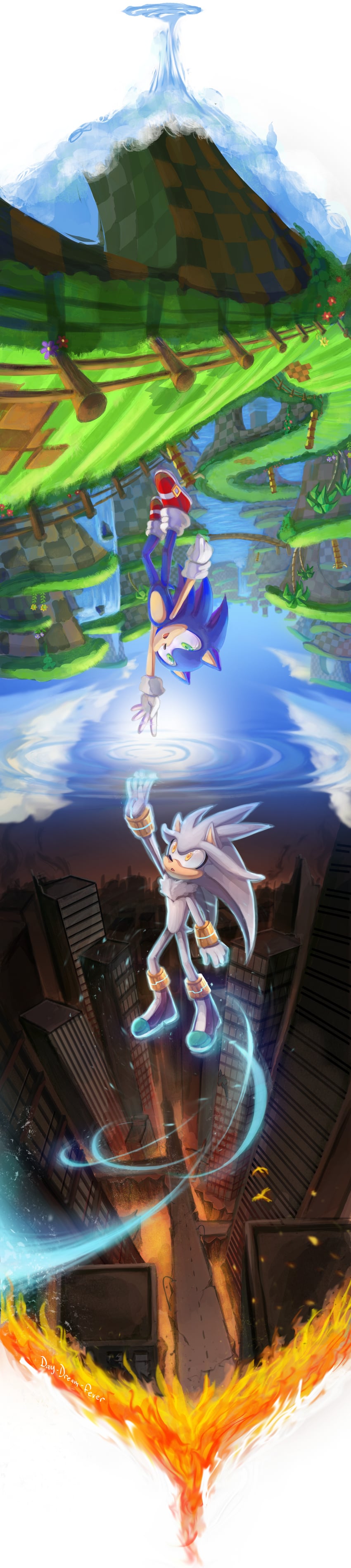 sonic the hedgehog and silver the hedgehog (sonic and 1 more) drawn by haljordanmylove