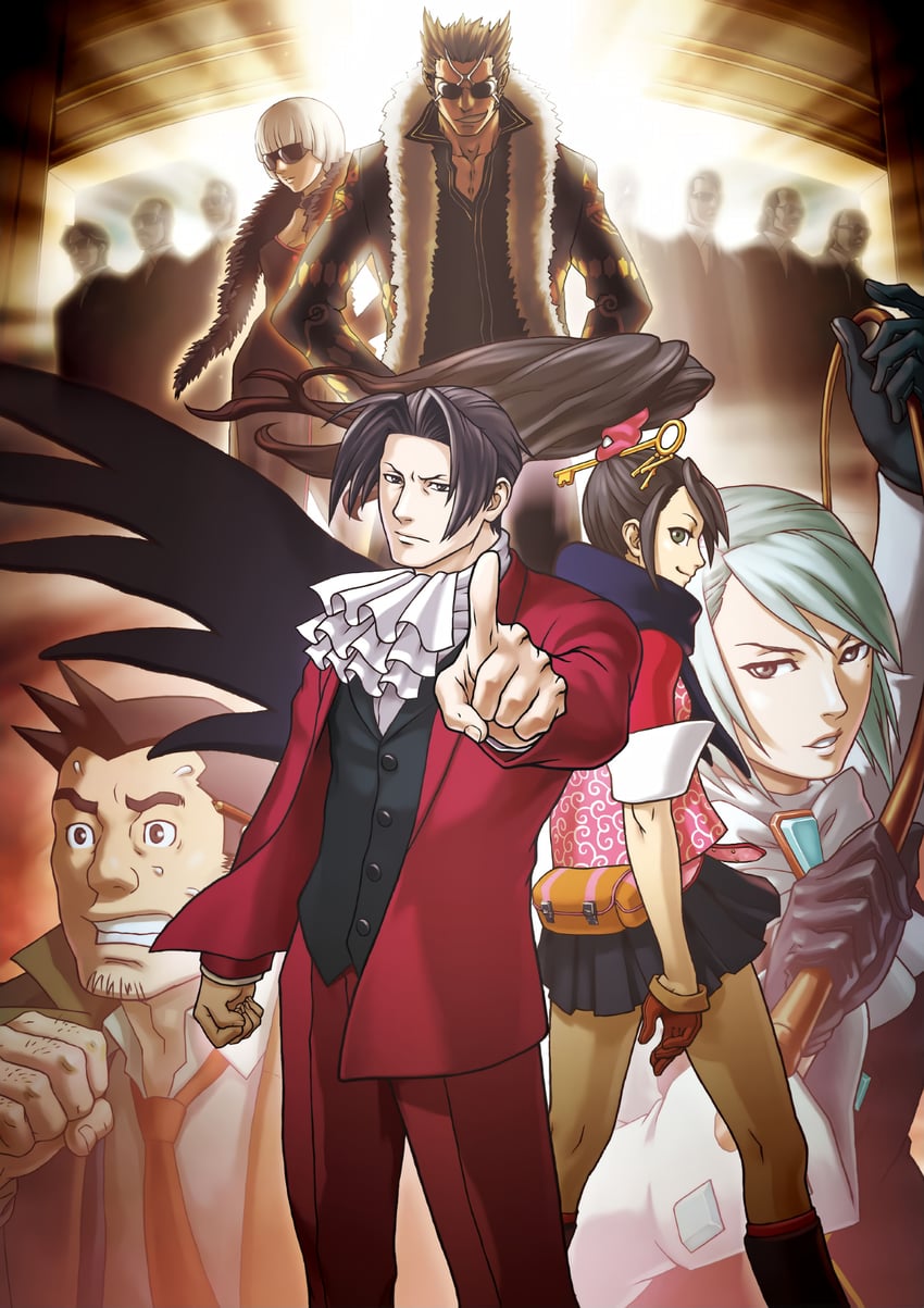 miles edgeworth, franziska von karma, dick gumshoe, kay faraday, and shi-long lang (ace attorney and 1 more)